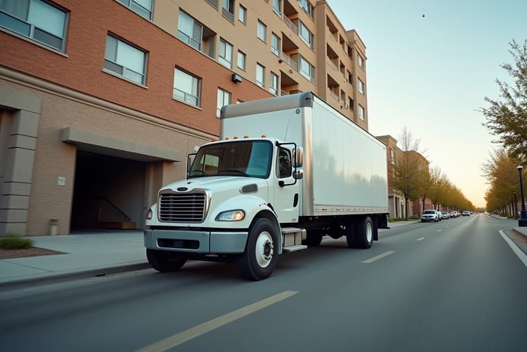 Two Small Haul movers carrying a wrapped item to a van in Denver