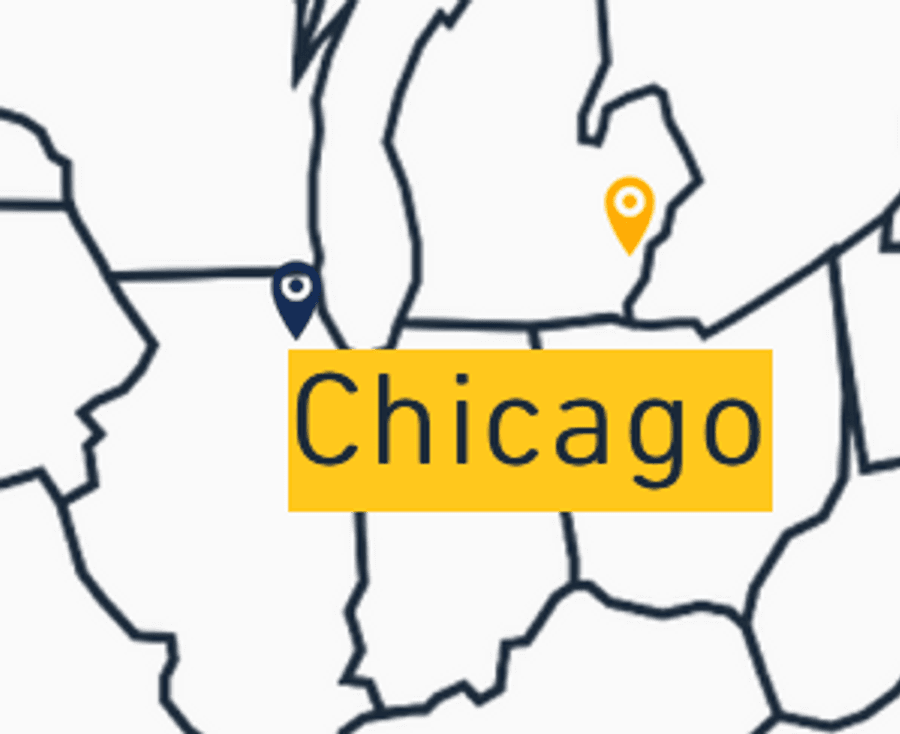 Map of the midwest showing Small Haul's Chicago and Milwaukee service areas
