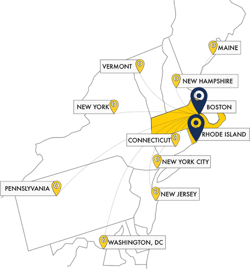 Map of the Eastern Seaboard showing Small Haul service areas from Maine to Washington, DC