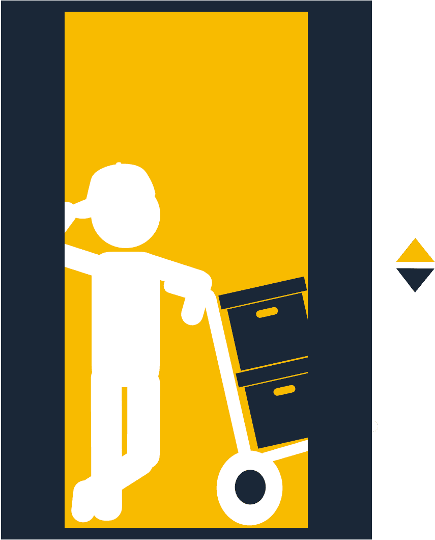 Mover pushing a hand truck into an elevator
